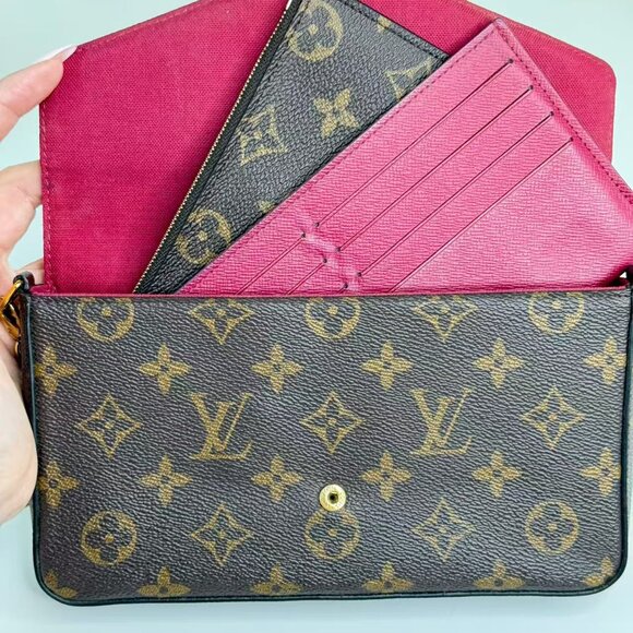 Louis Vuitton Monogram Canvas Felicie Shoulder Bag Crossbody with Gold Chains - Picture 8 of 9